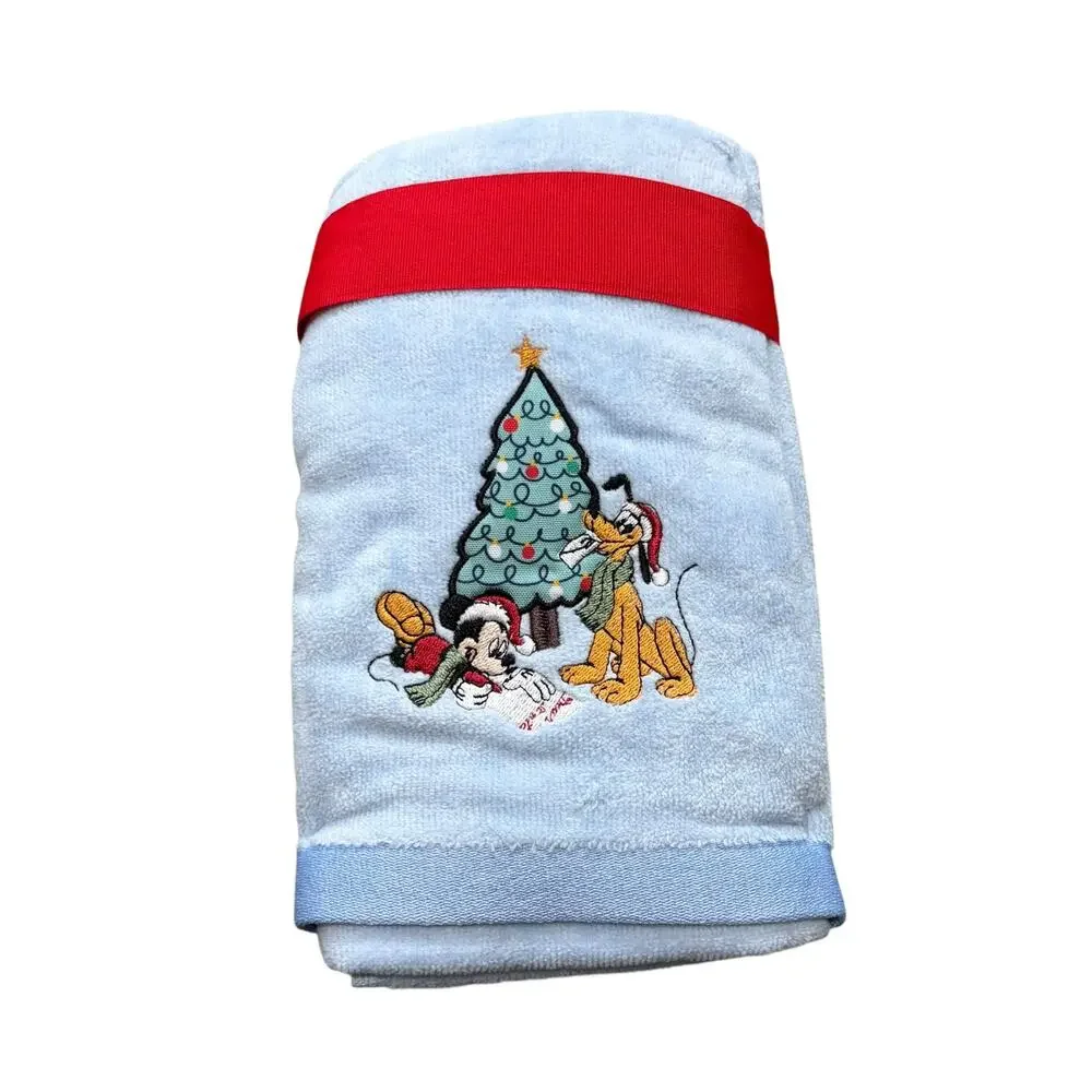 Disney Mickey Pluto 2 Pack Hand Towels NWOT 16in x 28in Holiday Soft Winter